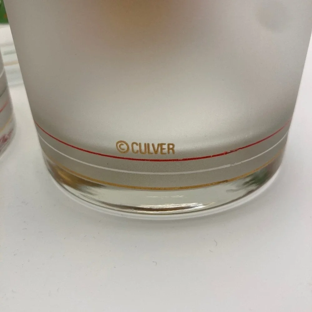 Vtg Culver Frosted Yule Bear Old Fashioned Glass Set of 4 22K‎ Gold USA